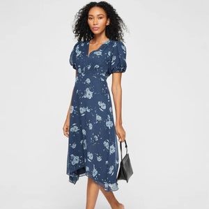 Club Monaco Silk V-Neck Puff Sleeve Dress ✨